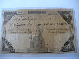 ASSIGNAT 50L DU 14/12/1792 LAF 164 TACHE FENTES - Assignats