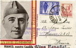 ESPAGNE CARTE POSTALE DE FRANCO AVEC RECTO / VERSO CACHET VIOLET "CENSURA MILITAR SANTA CRUZ DE TENERIFE"............... - Republicans Censor Marks