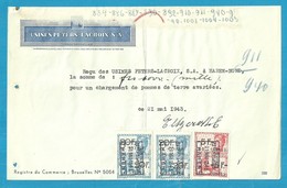 Fiscale Zegels 20 Fr.+5 Fr....TP Fiscaux / Op Dokument/RECU  1943 Met Firmaperforatie (perfin) U.P.L. (Usines Peters+Lac - Documenten