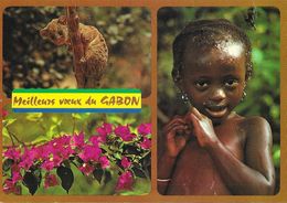 Meilleurs Voeux Du Gabon - Multivues: Nandinie (cilvette), Bougainvillée, Gamine Prenant Son Bain - Gabón