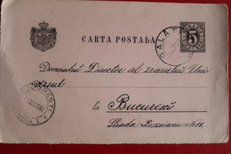 1892     ENTIER  CARTE   POSTALE  DE  5  BANI  NOIR      PARTIE  DE  GALATI      POUR  BUCAREST - Lettres & Documents
