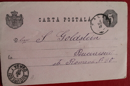 1887     ENTIER  CARTE   POSTALE  DE  5  BANI  NOIR      PARTIE  DE  GALATZ      POUR  BUCAREST - Cartas & Documentos