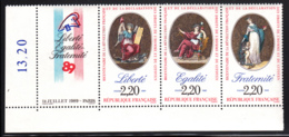 France 1989 MNH Sc #2145a  Strip Of 3 Plus Label Liberty, Equality, Fraternity PHILEXFRANCE 89 - Unused Stamps