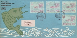 1987 , HONG KONG , POSTAGE LABEL , OFFICIAL SOUVENIR COVER , CHINESE FISH MOTIF - THE CARP - Brieven En Documenten