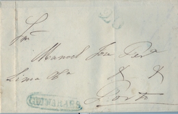 1851 , PORTUGAL PREFILATELIA , GUIMARAES - PORTO , MARCA OVAL " GUIMARAES " , PORTEO " 20 " , LLEGADA - ...-1853 Prephilately