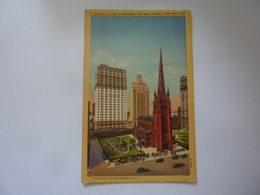 Cartolina "TRINITY CHURCH AT BRODWAY AND WALL STREET, NEW YORK CITY"  Anni '50 - Broadway