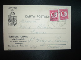 CP Illustrée SEMINTERIE FLORARIE CLOUARD TP 3 X2 OBL.A ABR 933 BUCURESTI - Storia Postale