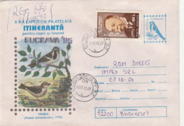 76796- HOUSE SPARROW, BIRDS, REGISTERED COVER STATIONERY, MATHEMATICIAN STAMP, 1995, ROMANIA - Mussen