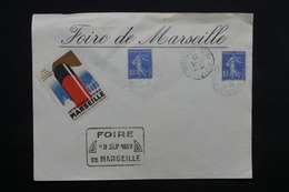 FRANCE - Vignette "Foire Internationale Marseille " En Italien Sur Enveloppe En 1937 , Cachet De La Foire - L 23614 - Briefe U. Dokumente