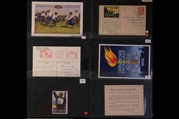 SPORTS METER MAIL, CANCELLATIONS, POSTCARDS & LABELS Related To Various Sports Such As 1966 Football World Cup, 1930s Ad - Unclassified