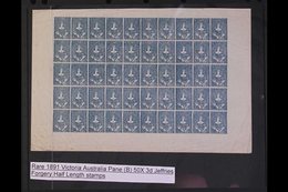 VICTORIA FORGERY Queen Victoria "Half Length" 3d Blue Imperf (as SG 4 Etc.) - A COMPLETE PANE OF FIFTY ( 10 X 5) On Ungu - Sonstige & Ohne Zuordnung