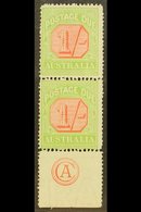 POSTAGE DUES 1913 1s Scarlet And Yellow Green, SG D85, Superb Never Hinged Mint Vertical Pair With Bottom Margin Showing - Sonstige & Ohne Zuordnung