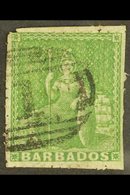 1860 (½d) Yellow-green Britannia, Pin-perf 14, SG 13, Good Used. For More Images, Please Visit Http://www.sandafayre.com - Barbados (...-1966)