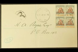 1907 KINGSTON RELIEF FUND REGISTERED COVER An Attractive Cover Bearing 1d On 2d Block Of 4 With Inverted Ovpt FROM THE F - Barbados (...-1966)