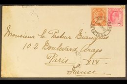 SOUTH AFRICA USED IN 1921 COVER To France, Franked With Cape KEVII 1d & Union KGV 1½d, Clear TSOLOANE Postmark Ties Both - Sonstige & Ohne Zuordnung