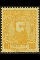 BELGIAN CONGO 1887-91 10Fr Yellow-ochre, COBB CP13, SG 14, Small Thin At Base, Otherwise Fine Mint. For More Images, Ple - Other & Unclassified