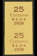 1930 IMPERF PROOF PAIR OF SURCHARGE For The 25c On ½c & 25c On 2c Surcharges (Scott 195/96, SG 226/27) Printed In Brown  - Bolivia