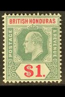 1904-07 $1 Grey Green & Carmine, SG 91, Bearing The Unlisted "SPAVEN FLAW" Variety, Very Fine Mint For More Images, Plea - British Honduras (...-1970)