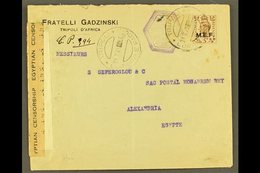 TRIPOLI 1943 Censored Commercial Cover To Egypt, Franked With KGVI 5d "M.E.F." Ovpt, Clear Tripoli 31.7.43 C.d.s. Postma - Italian Eastern Africa