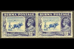 1938-40 3a6p Light Blue And Blue Pair With + Without TICK BIRD VARIETY, SG 27b+27, Very Fine Mint (pair) For More Images - Birmanie (...-1947)