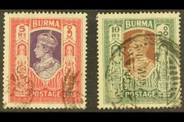 1938-40 5r And 10r Top Values, SG 32/33, Very Fine Used (2 Stamps) For More Images, Please Visit Http://www.sandafayre.c - Birmanie (...-1947)