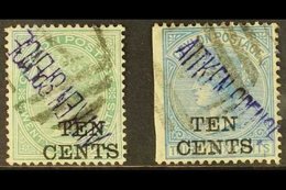 1885 10c On 24c & 10c On 36c, CC Wmk Perf 14, SG 162/63, Used With "AITKEN SPENCE" Violet Security Handstamps. (2 Stamps - Ceilán (...-1947)