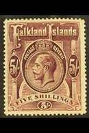 1912-20 5s Reddish Maroon, Purple Under UV-light (SG 67a, Heijtz 32a), Fine Mint, Fresh Colour, Scarce. For More Images, - Islas Malvinas