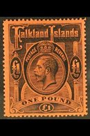 1912-20 KGV £1 Black/red, SG 69, Fine Mint For More Images, Please Visit Http://www.sandafayre.com/itemdetails.aspx?s=62 - Islas Malvinas
