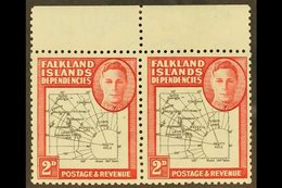 1946-49 2d Black And Carmine Thick Maps With MISSING " I " Variety In Pair With Normal, SG G3b + G3, Never Hinged Mint,  - Falklandeilanden