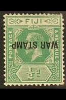 1915-19 ½d Blue- Green With "WAR TAX" OPT INVERTED, SG 138c, Lightly Hinged Mint With Perf Faults At Top Right, Signed S - Fidji (...-1970)