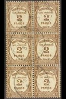 POSTAGE DUES 1927-31 2f Bistre-brown (Yvert 62, SG D461), Fine Cds Used BLOCK Of 6, Fresh & Scarce. (6 Stamps) For More  - Altri & Non Classificati