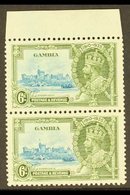 1935 6d Light Blue And Olive Green, Jubilee, Top Marginal Vertical Pair Showing The Variety "Lightening Conductor" By Le - Gambie (...-1964)