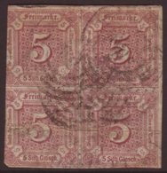 THURN & TAXIS NORTHERN DISTRICT. 1859-61 5Gr Mauve, Mi 18, SG 18, BLOCK Of 4, Used. Cat 3000 Euro. Seldom Seen As A Mult - Other & Unclassified