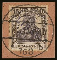 LIBAU 1919 15pf Violet With Type II "LIBAU" Overprint In Violet-blue, Michel 3Ba, Very Fine Used Tied To Neat Piece By F - Sonstige & Ohne Zuordnung