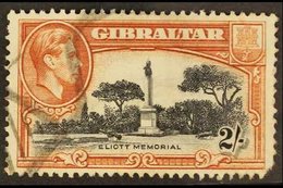 1938-51 2s Black & Brown Perf 13 BIRD ON MEMORIAL Variety, SG 128bb, Used, Pulled Corner Perf, Cat £500. For More Images - Gibraltar