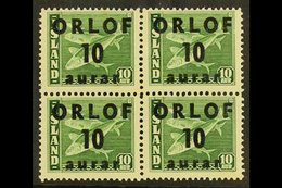 REVENUE STAMPS 1943 Vacation Savings Stamps - "ORLOF" Overprint 10aur On 10aur Green Codfish - A Never Hinged Mint BLOCK - Otros & Sin Clasificación