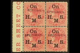 OFFICIAL 1874-82 8a Rose With "On H. M. S." Overprint And With Additional "SPECIMEN" Handstamp, SG O35s, A Fine Mint BLO - Sonstige & Ohne Zuordnung