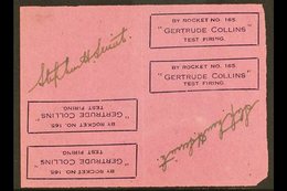 ROCKET MAIL 1938 Double Sided Sheetlet Of Tete Beche Blocks Of 2 Rocket Carriage Labels, Blue On Magenta Paper, Ellingto - Altri & Non Classificati