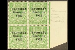 1922-23 ½d Green, Right Marginal Block Of Four, One Showing Accent Inserted By Hand, SG 52b, Very Fine Mint, The Variety - Autres & Non Classés