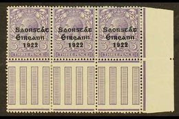 1922-23 VARIETY 3d Bluish Lilac (SG 57) Pane Marginal Corner Strip Of 3, Incorporates "S Over E" Variety, Row 10, Column - Altri & Non Classificati