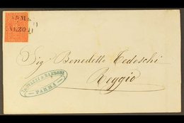 PARMA 1855 Cover To Reggio, Franked Scarce 1853 - 5 15c Vermilion, Sass 7,  Just Cut In At Right, Tied By 3 Line Parma C - Ohne Zuordnung