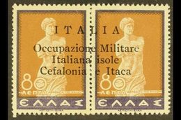 CEFALONIA & ITHACA 1941 80 + 80L Violet And Brown Horizontal Pair, Sass 16, Very Fine Never Hinged Mint. Signed. For Mor - Sonstige & Ohne Zuordnung