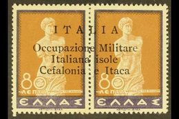 CEFALONIA & ITHACA 1941 80 + 80L Violet And Brown Horizontal Pair, Sass 16, Very Fine Never Hinged Mint. Signed. For Mor - Otros & Sin Clasificación