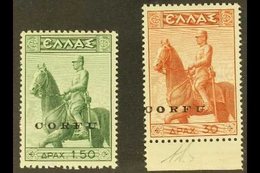 CORFU 1941 1.50d And 30d Horseman Pair, Overprinted, Sass S35 Very Fine Never Hinged Mint. Signed Diena. For More Images - Other & Unclassified