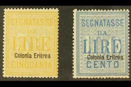 ERITREA POSTAGE DUES 1903 50L Yellow & 100L Blue (Sassone 12/23, SG D41/42), Fine Mint, Fresh, Both Expertized A. Diena. - Other & Unclassified