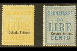 ERITREA POSTAGE DUES 1903 50L Yellow & 100L Blue (Sassone 12/23, SG D41/42), Fine Mint, Fresh, Both Expertized A. Diena. - Andere & Zonder Classificatie