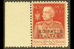 SOMALIA 1925-26 60c Lake-red Royal Jubilee Overprint Perf 11 With Watermark Crown Variety, Sassone 67f (SG 66B Var), Nev - Otros & Sin Clasificación