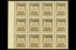 SOMALIA 1939 10c Brown Recapito Autorizzato, Sass 1, Superb NEVER HINGED MINT Marginal Block Of 12. Each Signed Stamp Di - Other & Unclassified