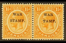 1916 1½d Orange Ovptd "War Stamp", Horizontal Pair, R/h Stamp Showing The Variety "S In Stamp Omitted", SG 71/71b, Super - Jamaica (...-1961)