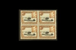 1938-54 1s Black And Brown Block Of Four With One Stamp (top Left) Showing The MOUNTAIN RETOUCH, SG 145+145ac, The Varie - Vide